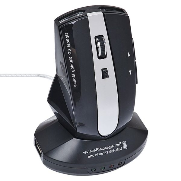 MZ-011 2.4GHz 1600DPI Wireless Rechargeable Optical Mouse with HUB Function (Black)