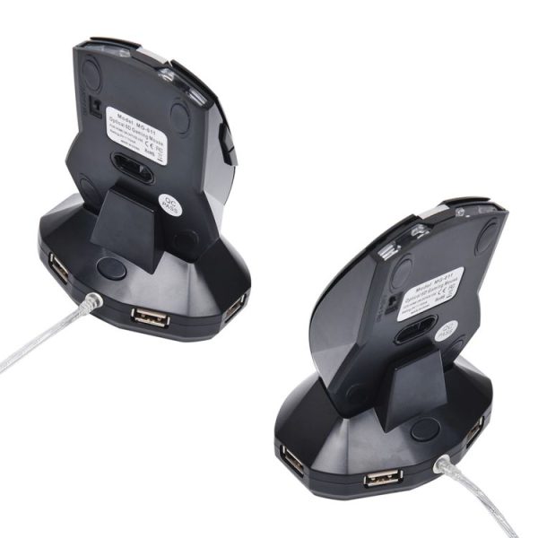 MZ-011 2.4GHz 1600DPI Wireless Rechargeable Optical Mouse with HUB Function (Black) - Image 4