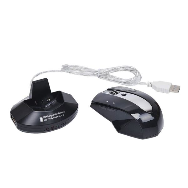 MZ-011 2.4GHz 1600DPI Wireless Rechargeable Optical Mouse with HUB Function (Black) - Image 5