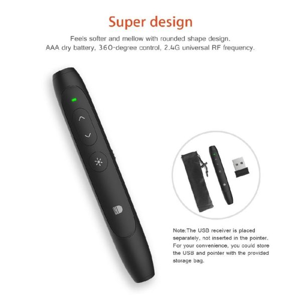 Doosl DSIT012 2.4GHz Wireless Presenter PowerPoint Clicker Representation Remote Control Pointer, Control Distance: 100m (Black) - Image 2