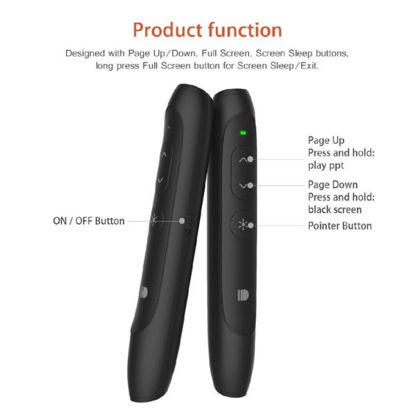 Doosl DSIT012 2.4GHz Wireless Presenter PowerPoint Clicker Representation Remote Control Pointer, Control Distance: 100m (Black) - Image 3