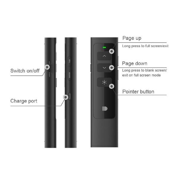 Doosl DSIT013 2.4GHz Rechargeable PowerPoint Presentation Remote Control Multi-functional Laser Pointer for PowerPoint / Keynote / Prezi, Control Distance: 100m (Black) - Image 5