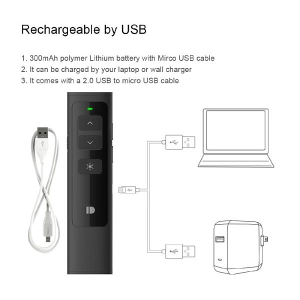 Doosl DSIT013 2.4GHz Rechargeable PowerPoint Presentation Remote Control Multi-functional Laser Pointer for PowerPoint / Keynote / Prezi, Control Distance: 100m (Black) - Image 8
