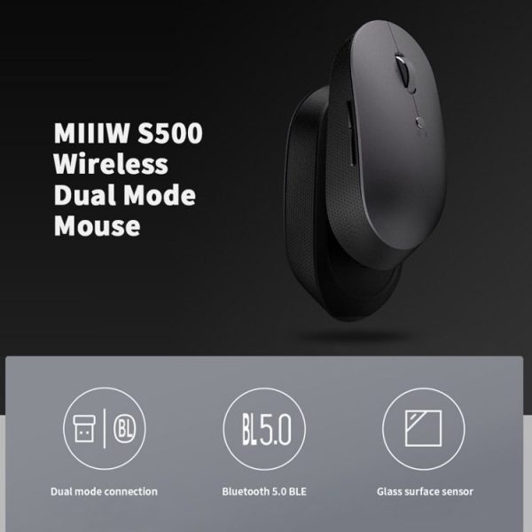Original Xiaomi Youpin MIIIW S500 1000 DPI Bluetooth 5.0 Dual Modes Wireless Mouse (Black) - Image 5