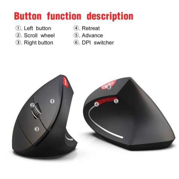 HXSJ T29 Bluetooth 3.0 Wireless Bluetooth 6-Keys 2400 DPI Adjustable Ergonomics Optical Vertical Mouse (Grey) - Image 10