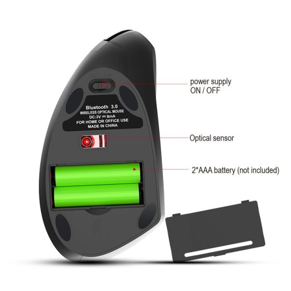 HXSJ T29 Bluetooth 3.0 Wireless Bluetooth 6-Keys 2400 DPI Adjustable Ergonomics Optical Vertical Mouse (Grey) - Image 5