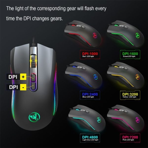 HXSJ A869 Type-C 7200dpi 6-modes Adjustable 7-keys RGB Light Wired Game Mouse - Image 11