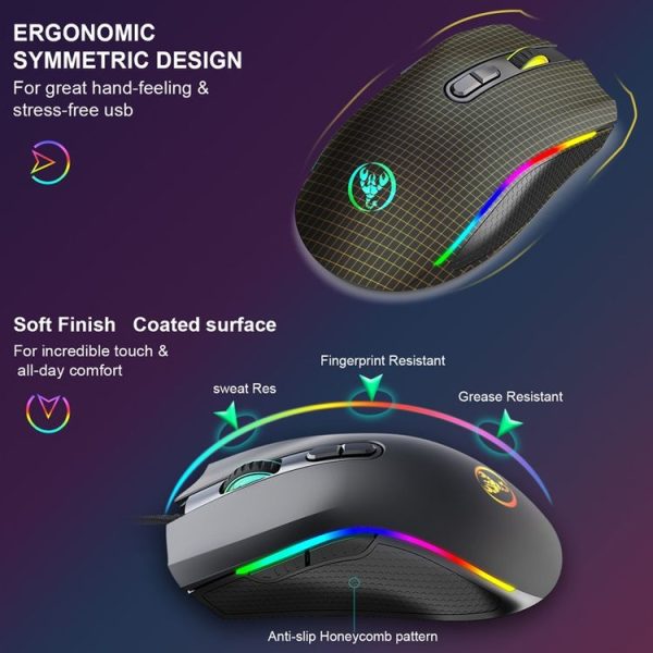 HXSJ A869 Type-C 7200dpi 6-modes Adjustable 7-keys RGB Light Wired Game Mouse - Image 7