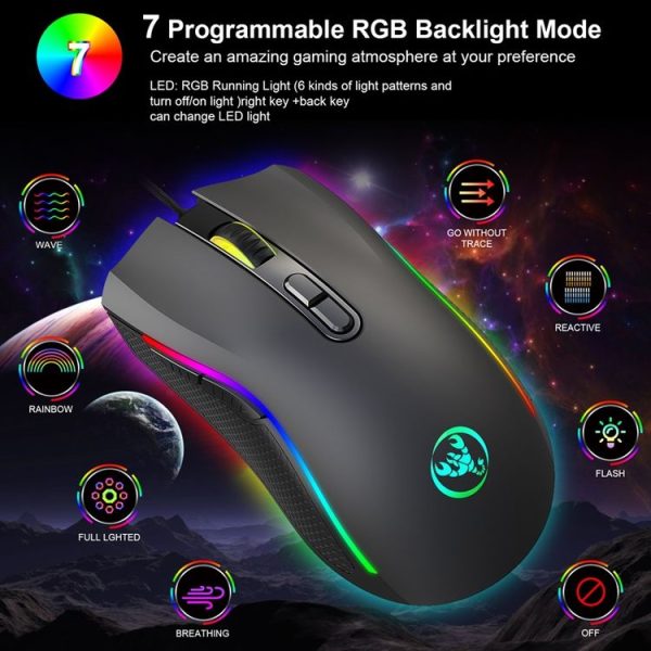 HXSJ A869 Type-C 7200dpi 6-modes Adjustable 7-keys RGB Light Wired Game Mouse - Image 9
