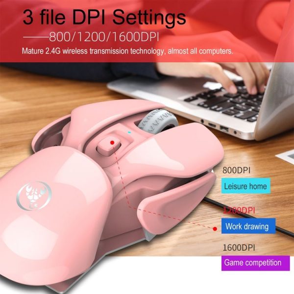 HXSJ T37 2.4GHz 1600dpi 3-modes Adjustable Wireless Mute Mouse (Pink) - Image 8