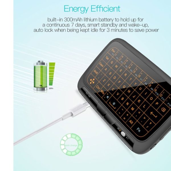 H18+ 2.4GHz Mini Wireless Keyboard Full Touchpad with 3-Level Adjustable Backlight (Black) - Image 11
