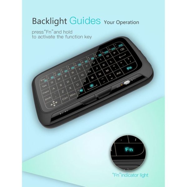 H18+ 2.4GHz Mini Wireless Keyboard Full Touchpad with 3-Level Adjustable Backlight (Black) - Image 7
