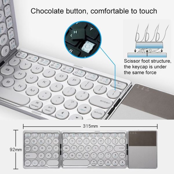 GK408 Three-fold Rechargeable Wireless Bluetooth Keyboard with Touchpad, Support Android / IOS / Windows (Black Grey) - Image 5