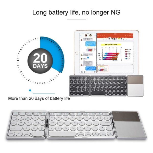 GK408 Three-fold Rechargeable Wireless Bluetooth Keyboard with Touchpad, Support Android / IOS / Windows (Black Grey) - Image 6