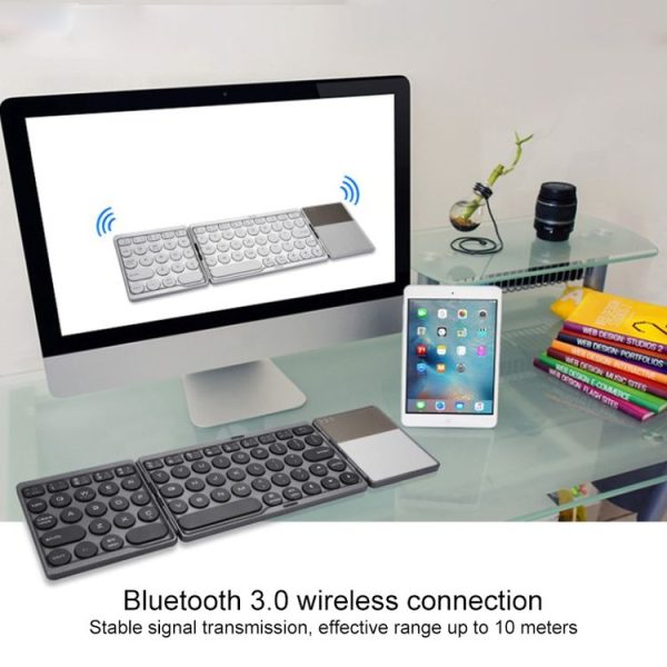 GK408 Three-fold Rechargeable Wireless Bluetooth Keyboard with Touchpad, Support Android / IOS / Windows (Black Grey) - Image 7