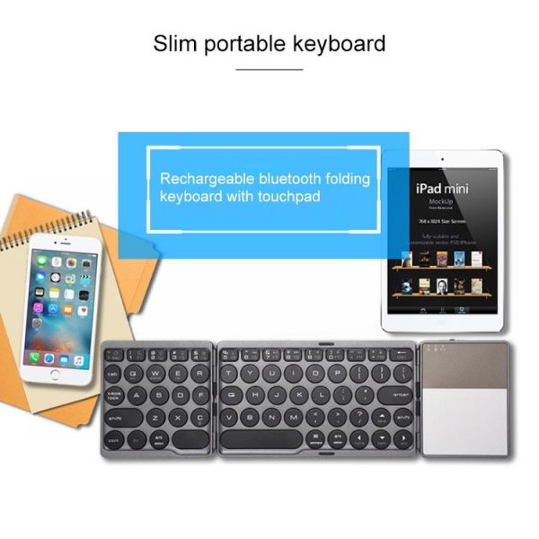 GK408 Three-fold Rechargeable Wireless Bluetooth Keyboard with Touchpad, Support Android / IOS / Windows (Black Grey) - Image 8