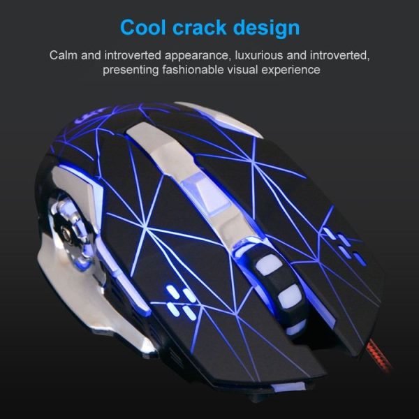 SHIPADOO X3 6D Four-speed Adjustable DPI Colorful Recirculating Breathing Light Crack Professional Competitive Gaming Luminous Wired Mouse Hot Wheel Crack Edition (Black) - Image 10