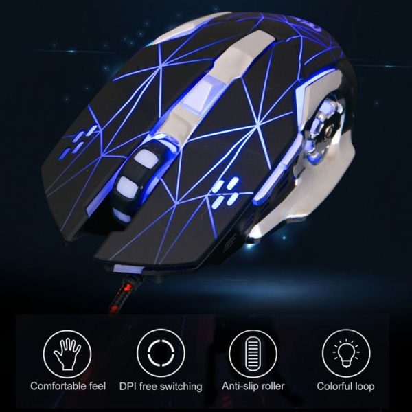 SHIPADOO X3 6D Four-speed Adjustable DPI Colorful Recirculating Breathing Light Crack Professional Competitive Gaming Luminous Wired Mouse Hot Wheel Crack Edition (Black) - Image 3