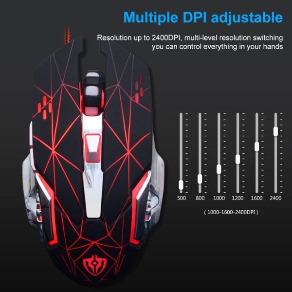 SHIPADOO X3 6D Four-speed Adjustable DPI Colorful Recirculating Breathing Light Crack Professional Competitive Gaming Luminous Wired Mouse Hot Wheel Crack Edition (Black) - Image 4