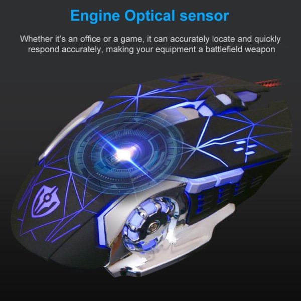 SHIPADOO X3 6D Four-speed Adjustable DPI Colorful Recirculating Breathing Light Crack Professional Competitive Gaming Luminous Wired Mouse Hot Wheel Crack Edition (Black) - Image 6