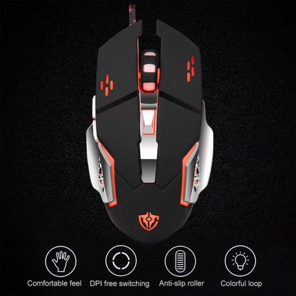SHIPADOO X7 6D Four-speed Adjustable DPI Colorful Recirculating Breathing Light Crack Professional Competitive Gaming Luminous Wired Mouse Hot Wheel Regular Edition (White) - Image 3