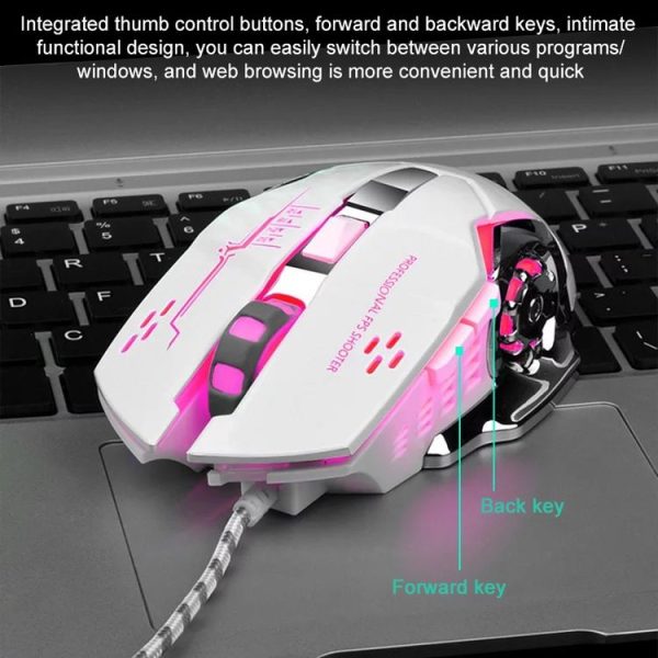 SHIPADOO X7 6D Four-speed Adjustable DPI Colorful Recirculating Breathing Light Crack Professional Competitive Gaming Luminous Wired Mouse Hot Wheel Regular Edition (White) - Image 6
