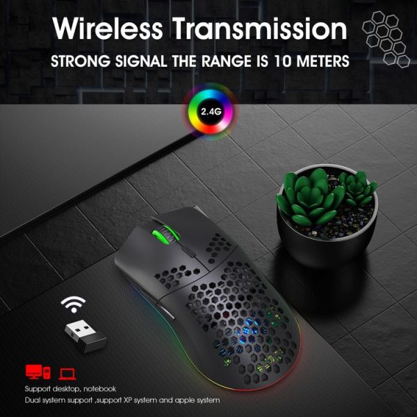 HXSJ T66 7 Keys Colorful Lighting Programmable Gaming Wireless Mouse (White) - Image 5