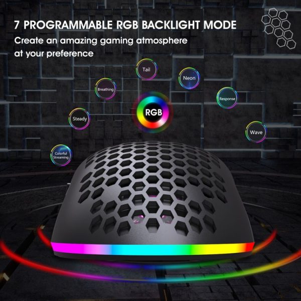 HXSJ T66 7 Keys Colorful Lighting Programmable Gaming Wireless Mouse (White) - Image 8