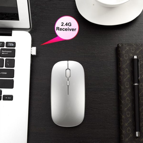 HXSJ M90 2.4GHz Ultrathin Mute Rechargeable Dual Mode Wireless Bluetooth Notebook PC Mouse (Grey) - Image 11