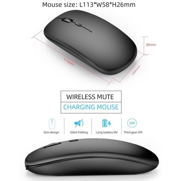 HXSJ M90 2.4GHz Ultrathin Mute Rechargeable Dual Mode Wireless Bluetooth Notebook PC Mouse (Grey) - Image 4