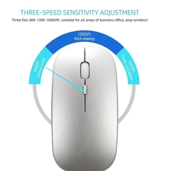 HXSJ M90 2.4GHz Ultrathin Mute Rechargeable Dual Mode Wireless Bluetooth Notebook PC Mouse (Grey) - Image 6