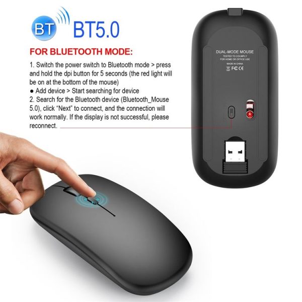 HXSJ M90 2.4GHz Ultrathin Mute Rechargeable Dual Mode Wireless Bluetooth Notebook PC Mouse (Grey) - Image 7