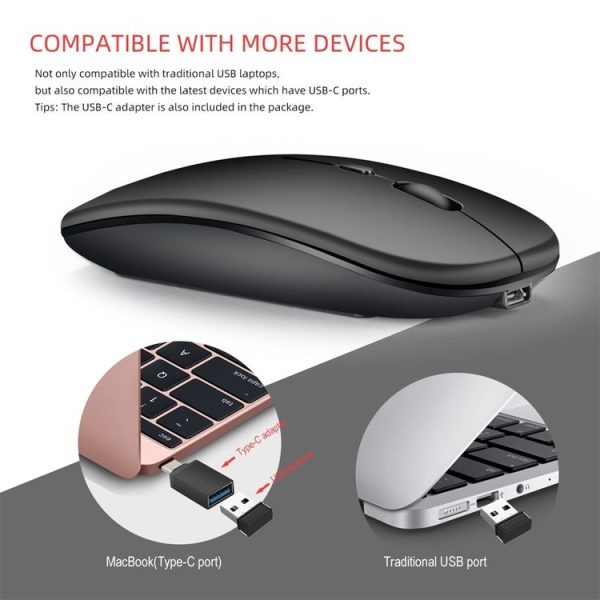 HXSJ M90 2.4GHz Ultrathin Mute Rechargeable Dual Mode Wireless Bluetooth Notebook PC Mouse (Grey) - Image 8