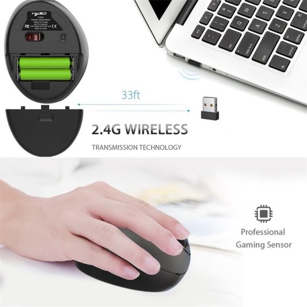 HXSJ T33 2.4GHz Ergonomic Optical Wireless Notebook PC Mouse (Black) - Image 3