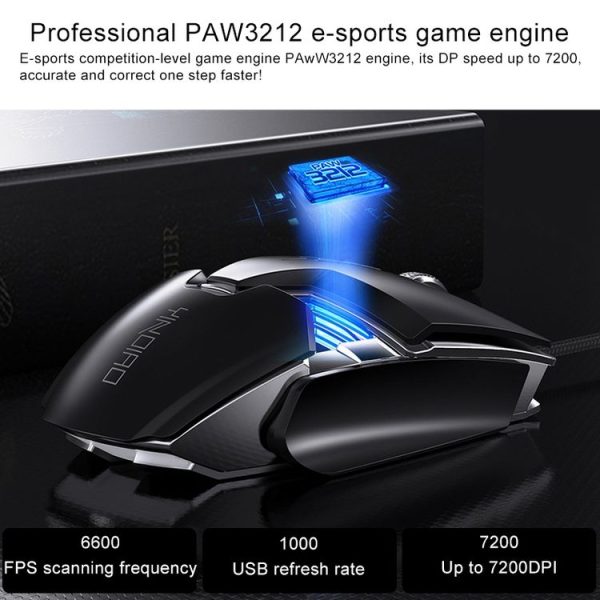 YINDIAO G403RS 7200DPI 4-modes Adjustable 8-keys RGB Light Programmable Wired Gaming Mouse (Grey) - Image 5