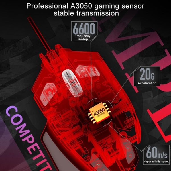 YINDIAO G403 4000DPI 4-modes Adjustable 7-keys RGB Light Programmable Wired Gaming Mouse (White) - Image 9