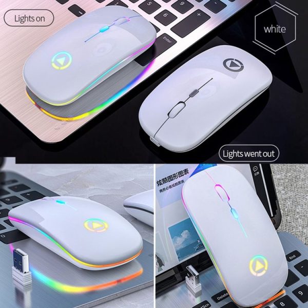 YINDIAO A2 2.4GHz 1600DPI 3-modes Adjustable RGB Light Rechargeable Wireless Silent Mouse (White) - Image 2