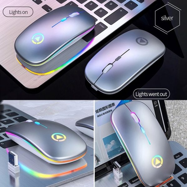 YINDIAO A2 BT3.0 + BT5.0 + 2.4GHz 1600DPI 3-modes Adjustable RGB Light Wireless Silent Bluetooth Mouse (Grey) - Image 2