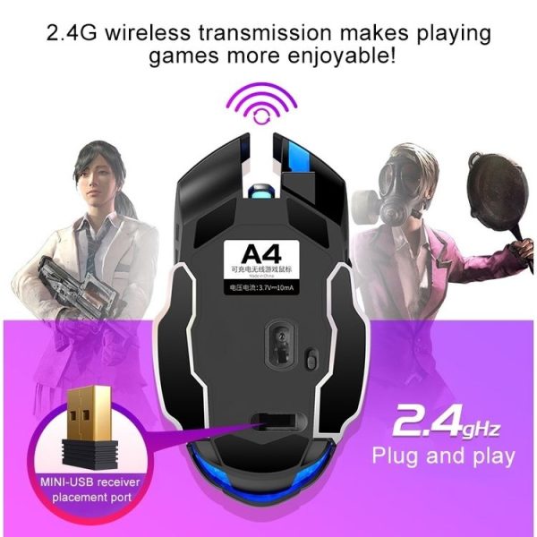 YINDIAO A4 2.4GHz 1600DPI 3-modes Adjustable Rechargeable Wireless Silent Gaming Mouse (Star Black) - Image 5
