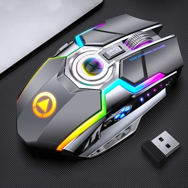 YINDIAO A5 2.4GHz 1600DPI 3-modes Adjustable Rechargeable RGB Light Wireless Silent Gaming Mouse (Grey) - Image 2