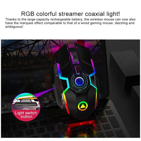 YINDIAO A5 2.4GHz 1600DPI 3-modes Adjustable Rechargeable RGB Light Wireless Silent Gaming Mouse (Grey) - Image 3