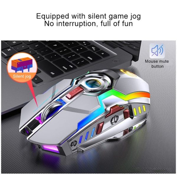 YINDIAO A5 2.4GHz 1600DPI 3-modes Adjustable Rechargeable RGB Light Wireless Silent Gaming Mouse (Grey) - Image 4