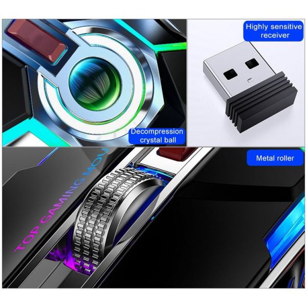 YINDIAO A5 2.4GHz 1600DPI 3-modes Adjustable Rechargeable RGB Light Wireless Silent Gaming Mouse (Grey) - Image 6