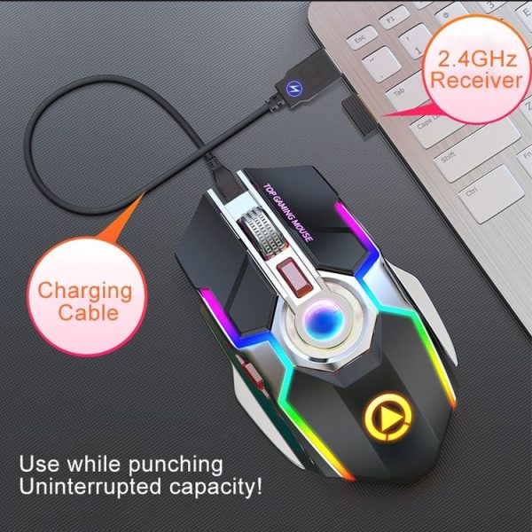 YINDIAO A5 2.4GHz 1600DPI 3-modes Adjustable Rechargeable RGB Light Wireless Silent Gaming Mouse (Grey) - Image 7