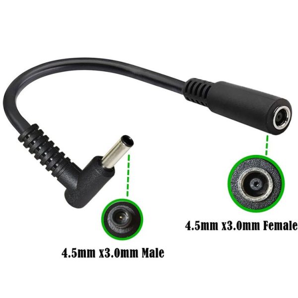 4.5 x 3.0mm Elbow Male to Female Adapter 15cm DC Power Extension Cable for HP (Black) - Image 2