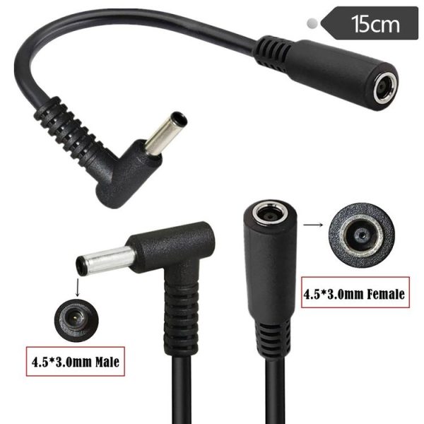 4.5 x 3.0mm Elbow Male to Female Adapter 15cm DC Power Extension Cable for HP (Black) - Image 3