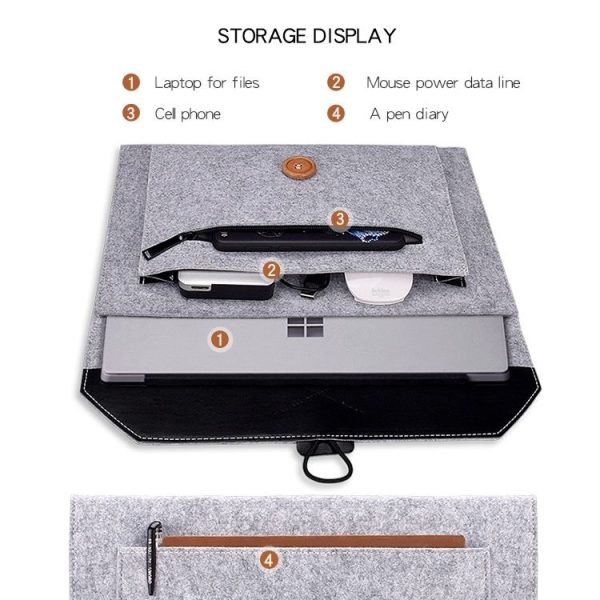 ND06 Multi-purpose Felt Button Laptop Inner Bag for 12.5 inch Laptop (Grey) - Image 5
