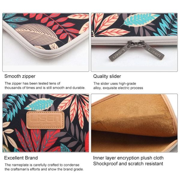 Lisen 7.0 inch Sleeve Case Colorful Leaves Zipper Briefcase Carrying Bag (Grey) - Image 5