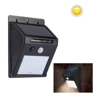 White Light Outdoor Solar Motion Sensor Light, 20 LED for Yard / Garden / Home / Driveway / Stairs / Outside Wall (Black)