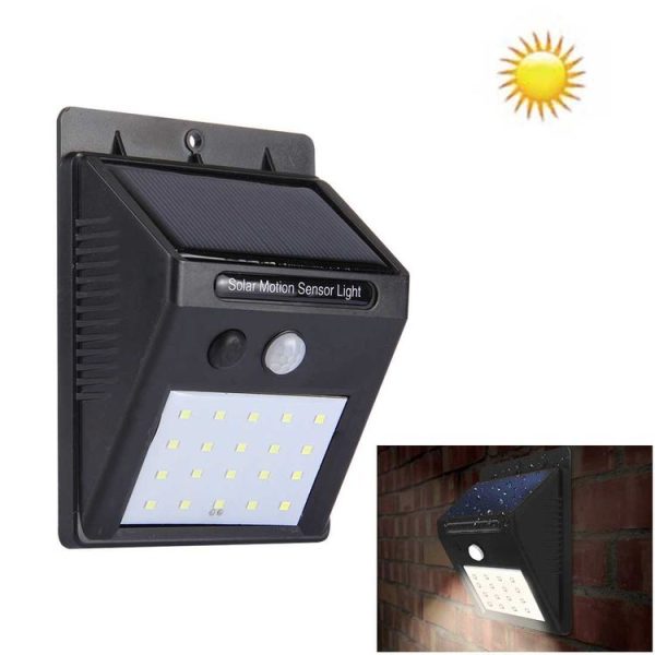 White Light Outdoor Solar Motion Sensor Light, 20 LED for Yard / Garden / Home / Driveway / Stairs / Outside Wall (Black)